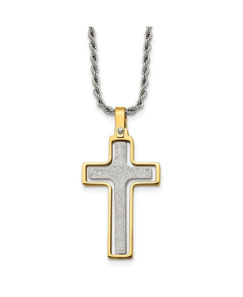 Laser Cut Center Moveable Cross Pendant on Rope Chain Necklace