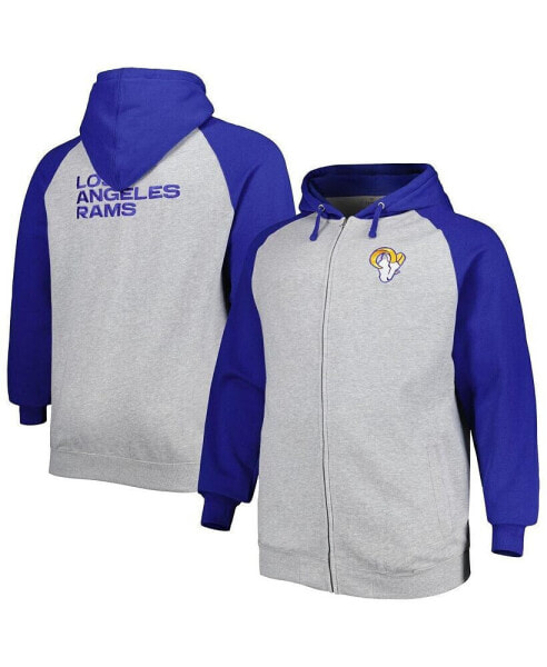 Men's Heather Gray Los Angeles Rams Big and Tall Fleece Raglan Full-Zip Hoodie Jacket