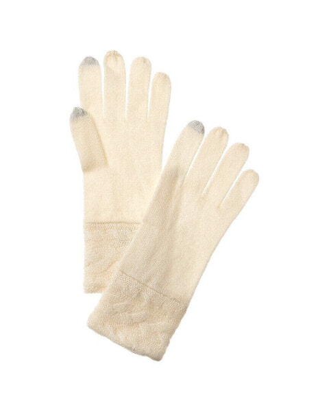 Forte Cashmere Braided Cable Cashmere Gloves Women's White
