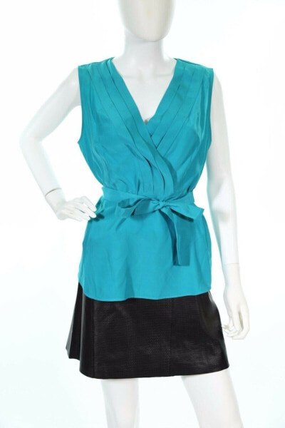 Блузка женская Lafayette 148 New York Casual Sleeveless Aqua Silk V-Neck Размер 4