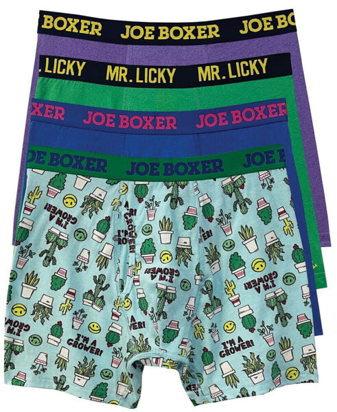 Боксеры стрейч Joe Boxer, набор из 4-х штук, мужские, с аккуратным рисунком кактусов
