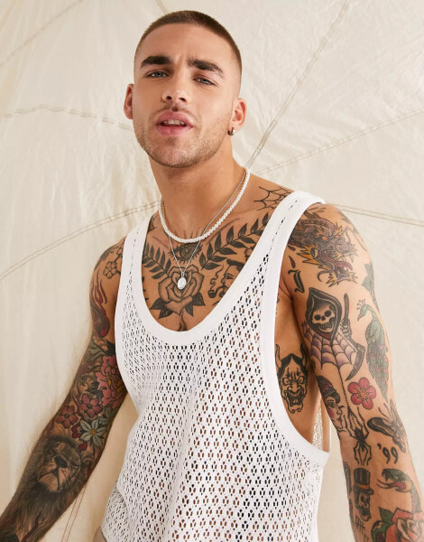 ASOS DESIGN vest in off white crochet with low front and back