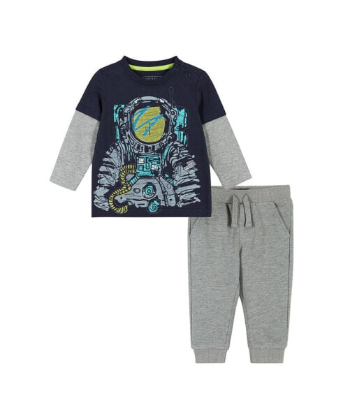 Infant Boys Astronaut Long Sleeve Two-Fer Tee Set