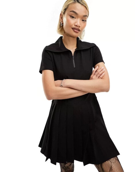 Urban Revivo zip detail mini tennis dress in black