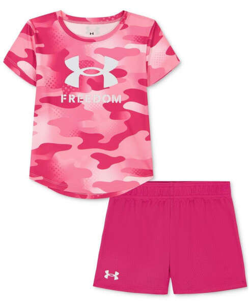 Toddler & Little Girls Freedom Camo T-Shirt & Shorts, 2 Piece Set