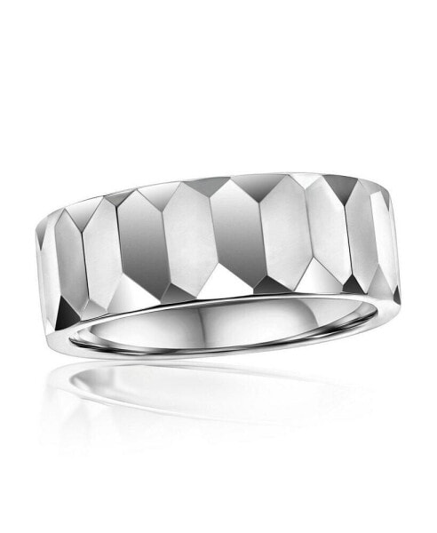 High Polished Faceted Tungsten Ring