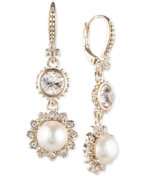 Gold-Tone Imitation Pearl & Crystal Drop Earrings