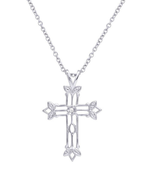 Diamond Accent Silver-plated Scroll Cross Pendant Necklace