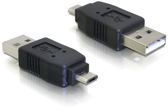 Delock Adapter USB micro-B male to USB2.0 A-male, USB micro-B, USB 2.0 A, Black