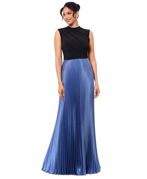 Women's Pleated-Skirt High-Neck Maxi Dress