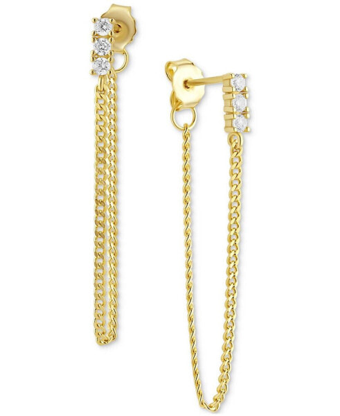 Cubic Zirconia Bar Chain Front to Back Drop Earrings in 18k Gold-Plated Sterling Silver, Created for Macy's