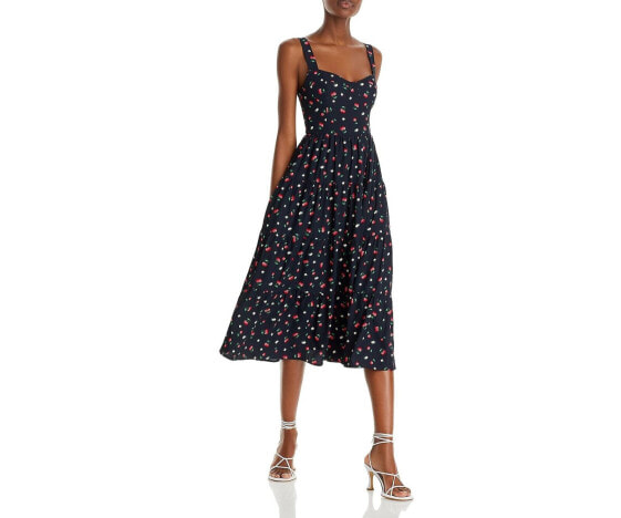 Aqua 303509 Womens Floral Print Sleeveless Midi Dress Black Navy Cherry size S