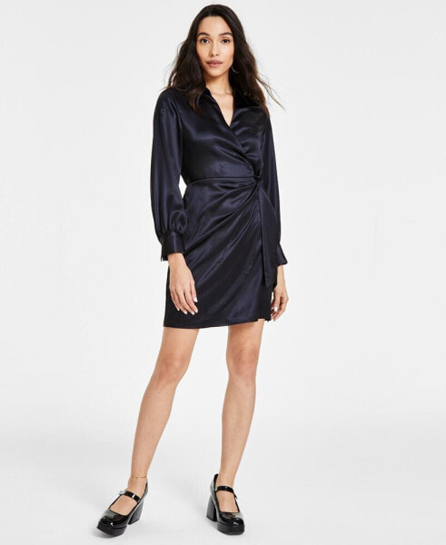 Women's V-Neck Long-Sleeve Tie-Waist Dress, Created for Macy's