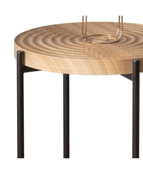 Modern Thread Design Round Coffee Table, MDF Table Top With Cross Legs Metal Base(Set Of 2 Pcs)