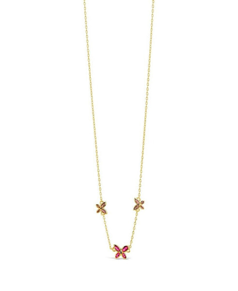 Silver-Tone or Gold-Tone Pink Cubic Zirconia Butterfly Charm Caria Necklace