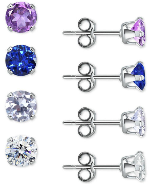 4-Pc. Set Multicolor Cubic Zirconia Stud Earrings in Sterling Silver, Created for Macy's