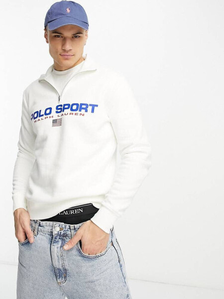 Polo Ralph Lauren sport capsule logo half zip sweatshirt in white