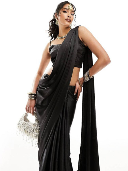 Kanya London saree co-ord set in black 