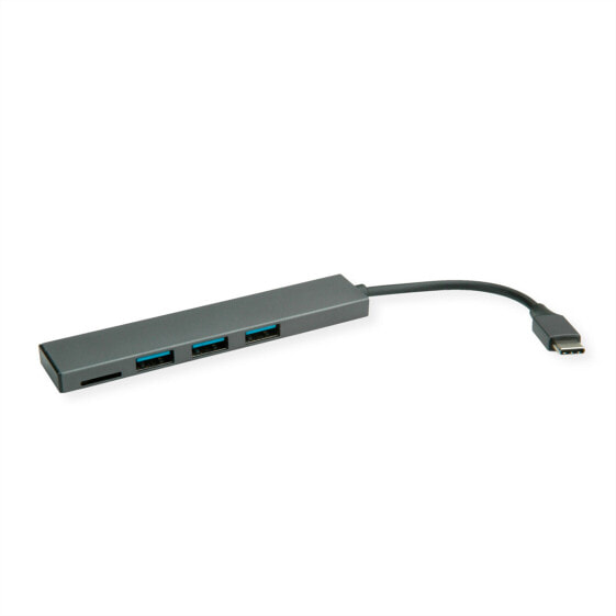 ROLINE 14.02.5051 - USB 2.0 Type-C - Grey - MicroSD (TransFlash) - USB 3.2 Gen 1 (3.1 Gen 1) Type-A - Aluminium - 105 mm