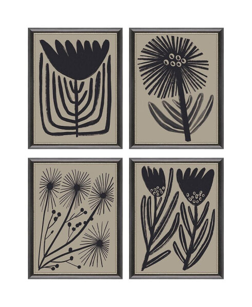 Simple Florals Framed Art, Set of 4