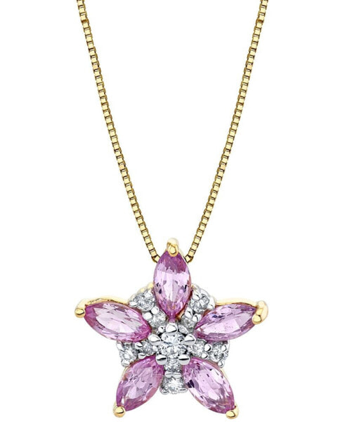 Macy's pink Sapphire (1-1/6 ct. t.w.) & Diamond (1/10 ct. t.w.) Starflower 18" Pendant Necklace in 14k Gold