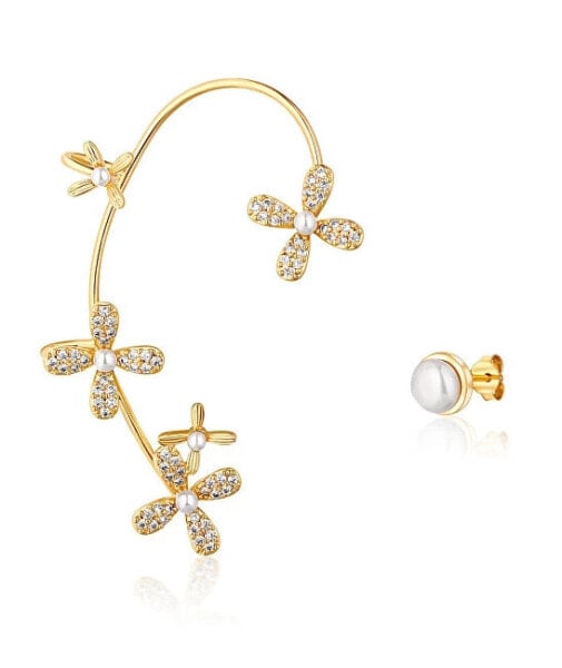 Gold-plated asymmetric earrings with pearls and zircons - genuine earring JL0777