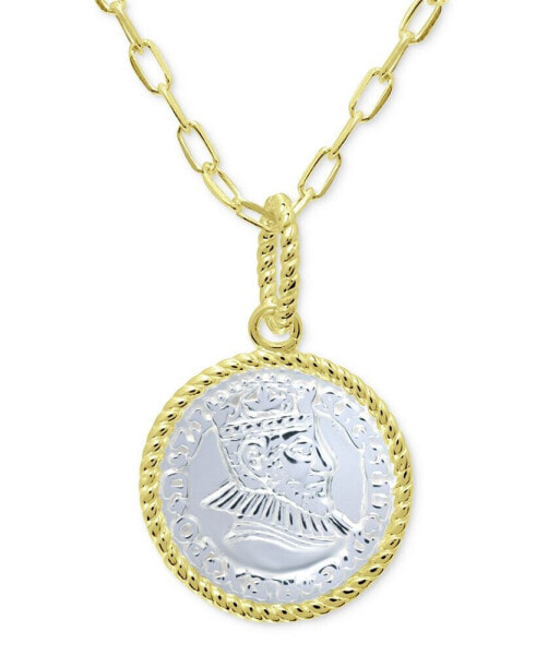 Two-Tone Coin Pendant Necklace in Sterling Silver & 18k Gold-Plate, 16" + 2" extender, Created for Macy's