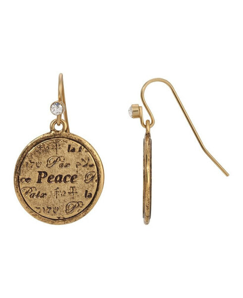 Multi Language Round Peace Medallion Earrings