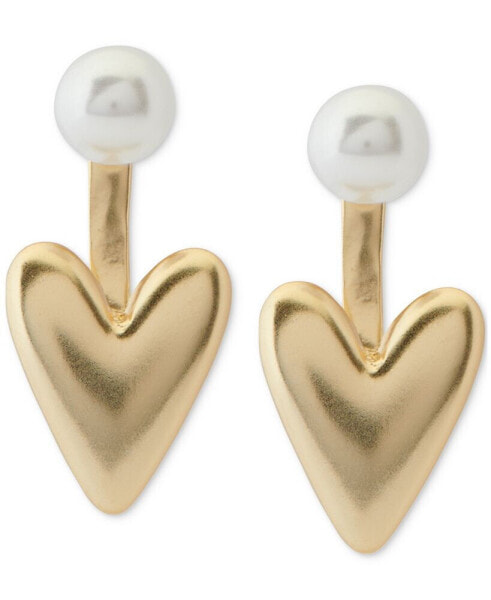 Gold-Tone Imitation Pearl & Puffy Heart Jacket Earrings