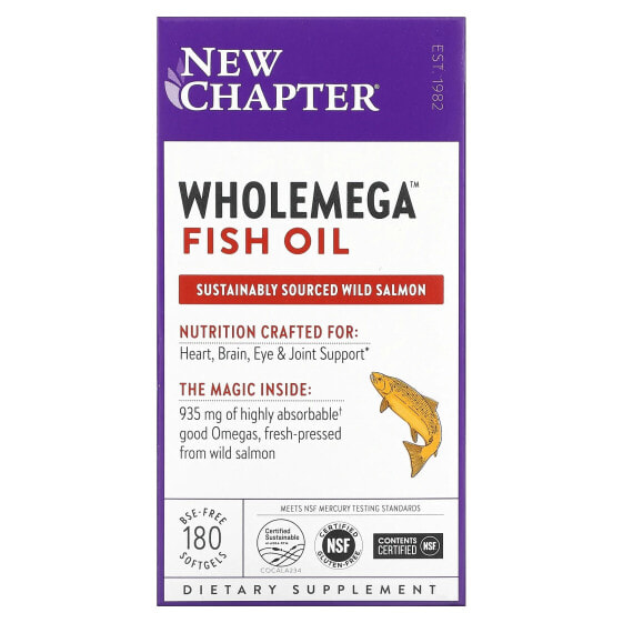 New Chapter, Рыбий жир Wholemega, маленькие капсулы, 180 капсул