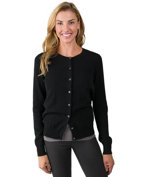 Women's 100% Cashmere Button Front Long Sleeve Crewneck Cardigan Sweater
