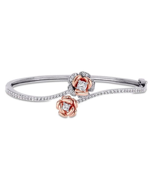 Created White Sapphire (1 1/2 ct. t.w.) Rose Swirl Bangle in Two-Tone Sterling Silver