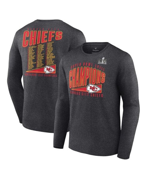 Men's Heather Charcoal Kansas City Chiefs Super Bowl LVIII Champions Roster Best Teammates Long Sleeve T-shirt