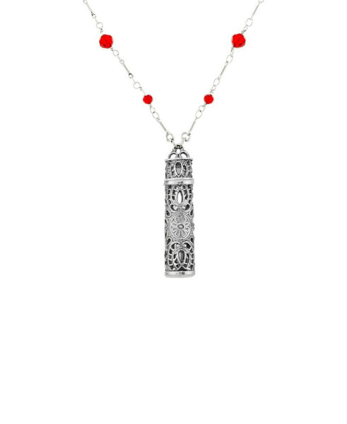 2028 glass Red Bead Filigree Vial Necklace