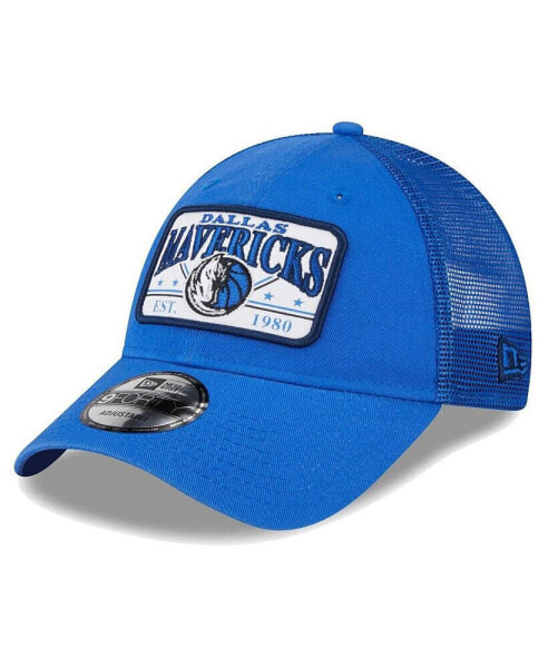 Men's Blue Dallas Mavericks Plate Oversized Patch Trucker 9FORTY Adjustable Hat