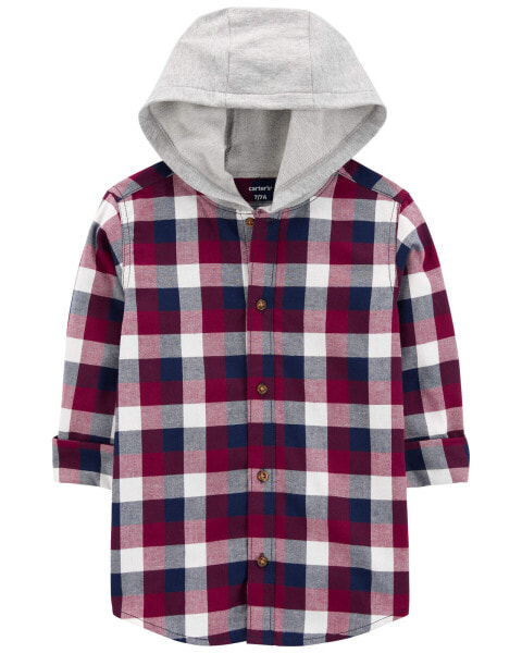 Kid Plaid Hooded Button-Down Shirt 7