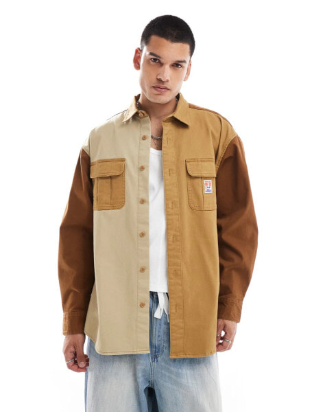 Wrangler Casey Jones workwear colourblock twill shirt relaxed fit in tan