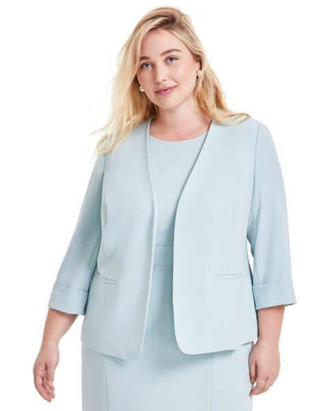 Plus Size Rolled-Cuff Open-Front Jacket