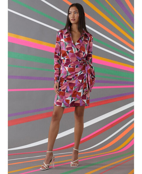 Women's Geo-Print Tie-Wrap Mini Dress