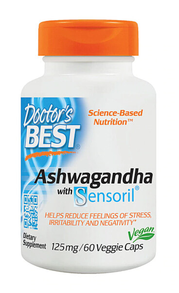 Doctor's Best Ashwagandha Featuring Sensoril Комплекс с ашвагандой от стресса и раздражительности 125 мг 60 вегетарианских капсул