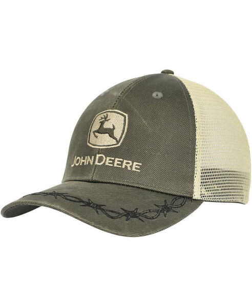 Men's Olive John Deere Classic Oil Skin Trucker Adjustable Hat