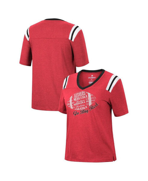 Women's Heathered Scarlet Nebraska Huskers 15 Min Early Football V-Neck T-shirt