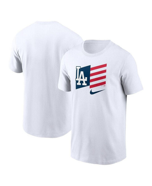 Men's White Los Angeles Dodgers Americana Flag T-shirt