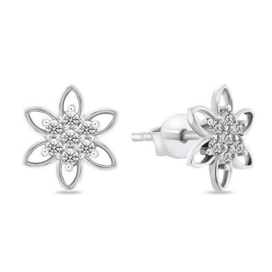 Delicate white gold earrings with zircons EA973WAU