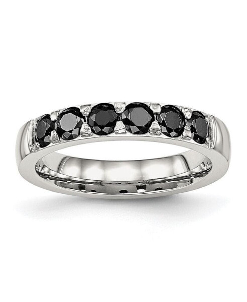 Stainless Steel Polished Black CZ 4mm Band Ring