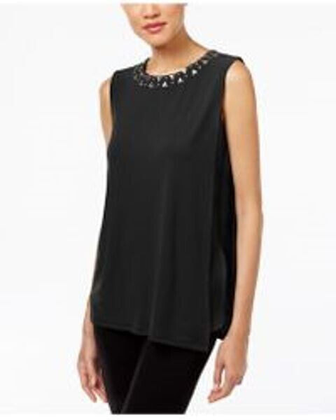 Топ украшенный Calvin Klein рукавами футболка женская черная размер S