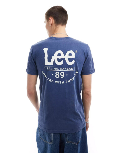 Lee wavy print logo t-shirt with back print in dark blue