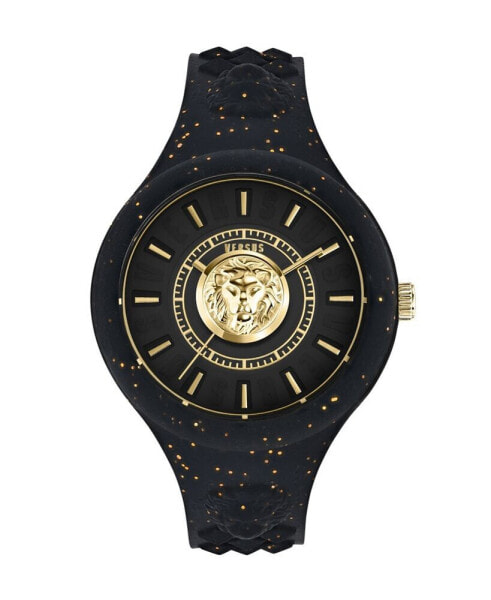 Часы и аксессуары Versace женские Fire Island Lion Глиттер Кварцевые Черные силиконовый ремешок 39мм