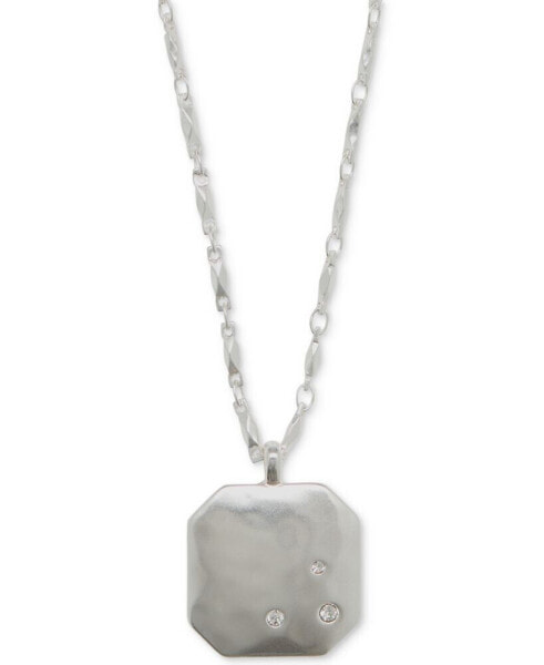 Lucky Brand silver-Tone Pavé Tag Pendant Necklace, 16-3/4" + 3" extender