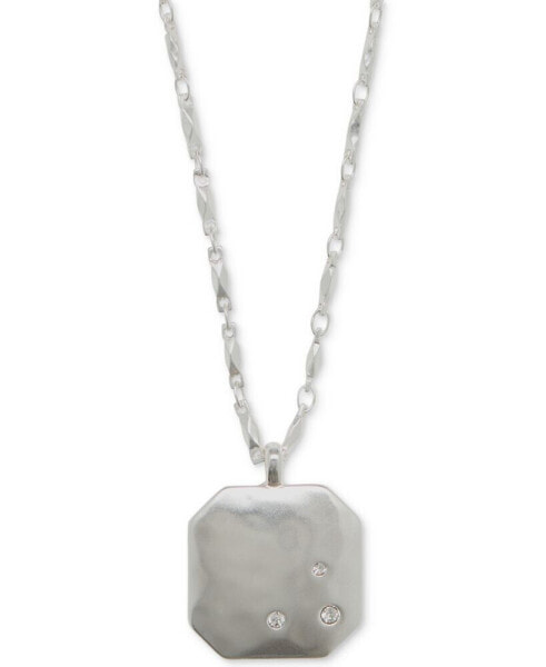 Silver-Tone Pavé Tag Pendant Necklace, 16-3/4" + 3" extender